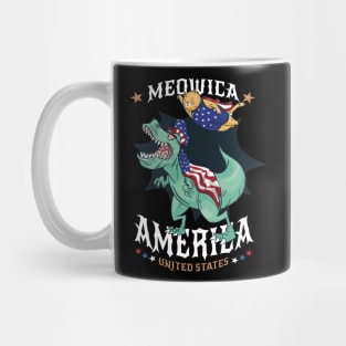 Meowica T-Rex 4th of July Patriotic independence day Mug